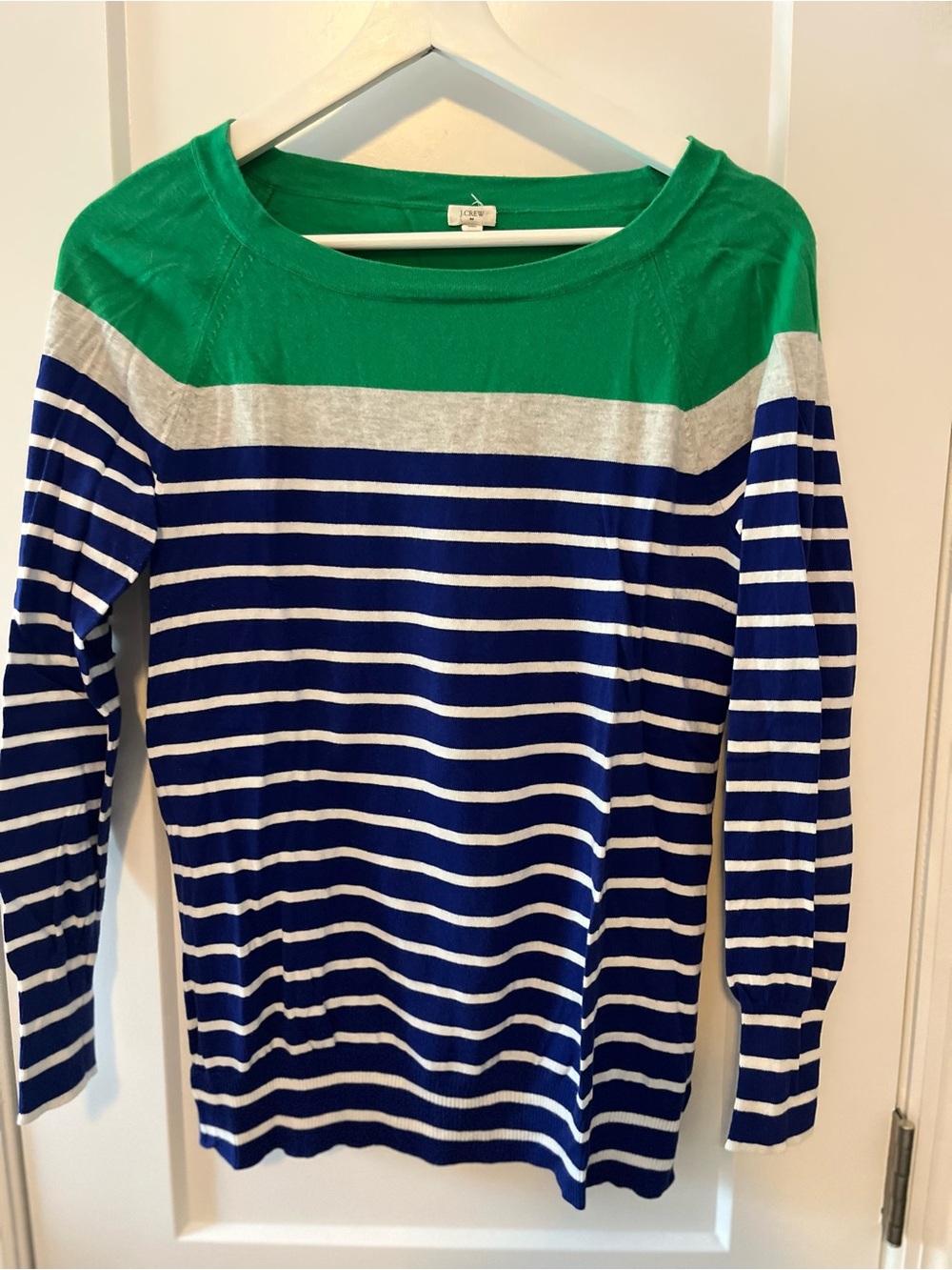 Women’s Striped Long Sleeve Top - Green, Navy & White